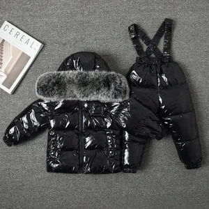 Детский зимний комбинезон, на белом утином пуху, с воротником из лисьего меха