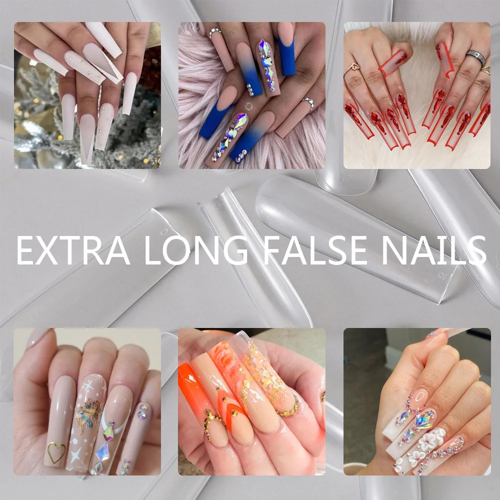 

Long Coffin Fake Nails Extra Long Ballet Full Coverage Acrylic Fake Nail Tips Transparent/natural Nail Tips For Nail Decoration