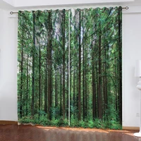 natural forest landscape 3d printing pattern printing bedroom living room shading curtain set bedroom with hook accessories