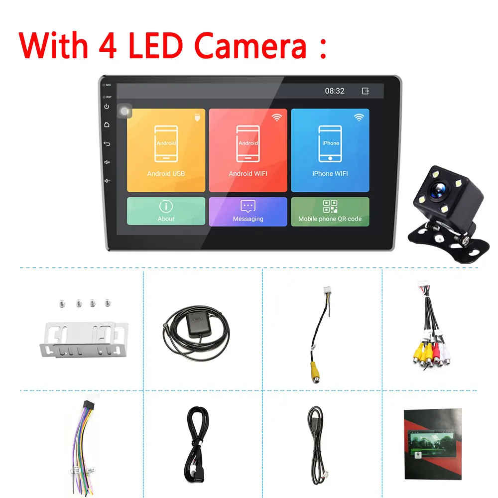 With 4 LED Camera LeeKooLuu Android 2 Din GPS автомобильный радиоприёмник стерео 9,1 ''HD 1080P 2.5D зеркало из закаленного стекла Bluetooth wifi c gps-навигатором, swc fm-радио приемник - Цвет: With 4 LED Camera