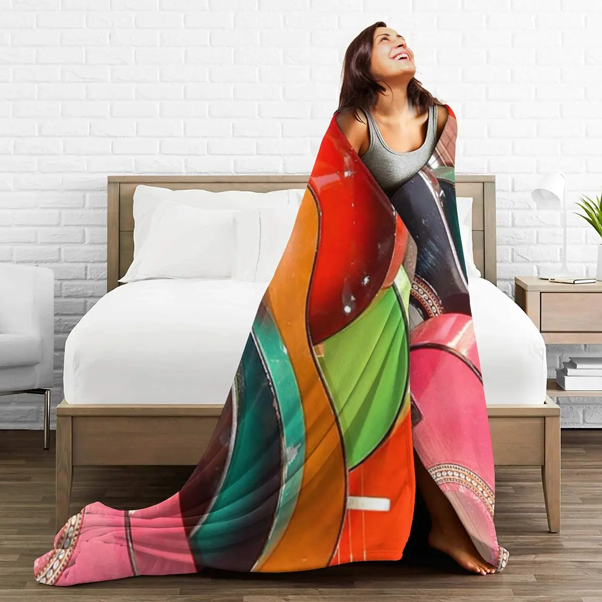 

Colorful Guitars Microfiber Fleece Blanket Ultra Soft Throw Blanket Warm Lightweight Flannel Blanket for Couch Sofa Bed Office