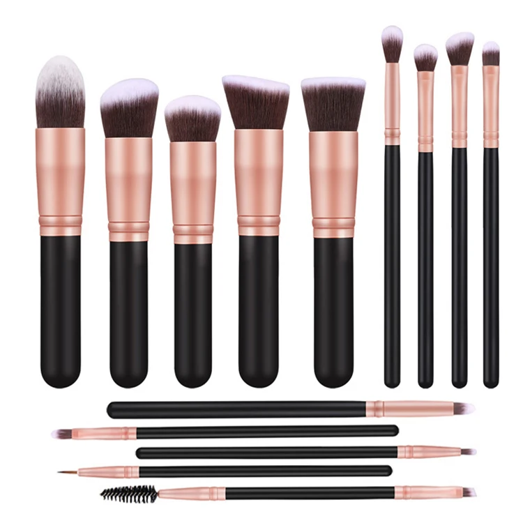 

Rose Gold Professional 14pcs Synthetic Foundation Powder Concealer Eye Shadows Makeup Brush Set for Customized Logo Personal