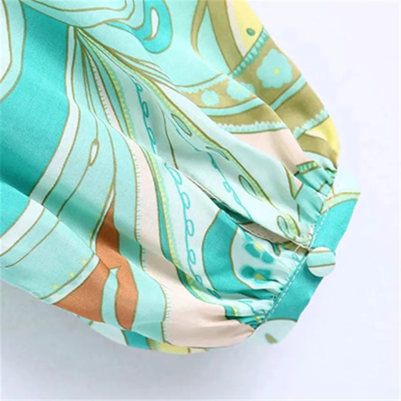 

NWOMN Za 2021 Women Blouse Green Cut Out Crop Top Woman Summer Vintage Print Long Puff Sleeve Tops Female Ruched Elegant Blouses