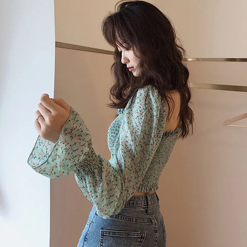 Сексуальный укороченный топ 2020 летние женские блузки с квадратным воротником и