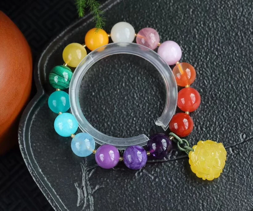 

12 мм натуральные радужные разные смешанные аметисты Малахит Аквамарин лазурит Кианит браслет янтарный кулон AAAAA