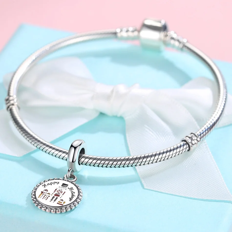 

100% Real Sterling Silver Happy Holiday Pendant Beads fit Charm 925 Silver Original Women Bangle Jewelry Making