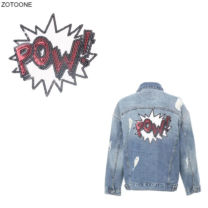 ZOTOONE POW Sequin Patch Iron on Letter Patches for Clothing DIY Sticker Heat Transfer Embroidery Applique Sew Thermal Press | Дом и сад
