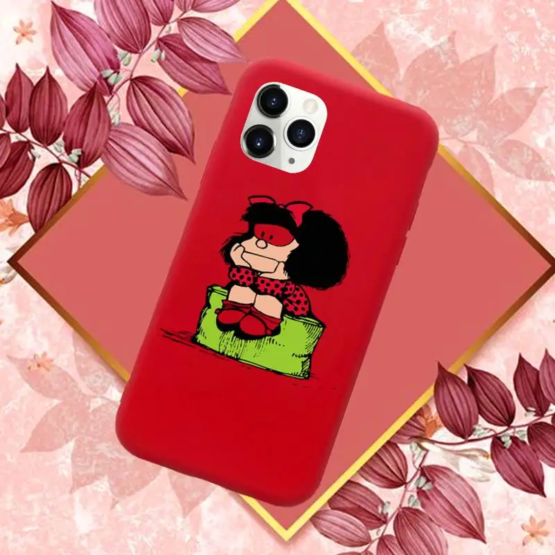 

Quino e mafalda Phone Case Red Candy Color for iPhone 11 12 mini pro XS MAX 8 7 6 6S Plus X SE 2020 XR