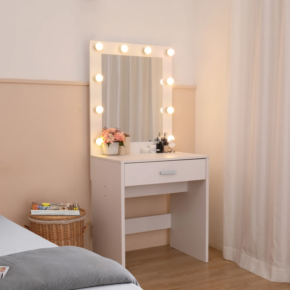 

FCH With a Light Cannon Large Mirror Single Drawer Dressing Table White