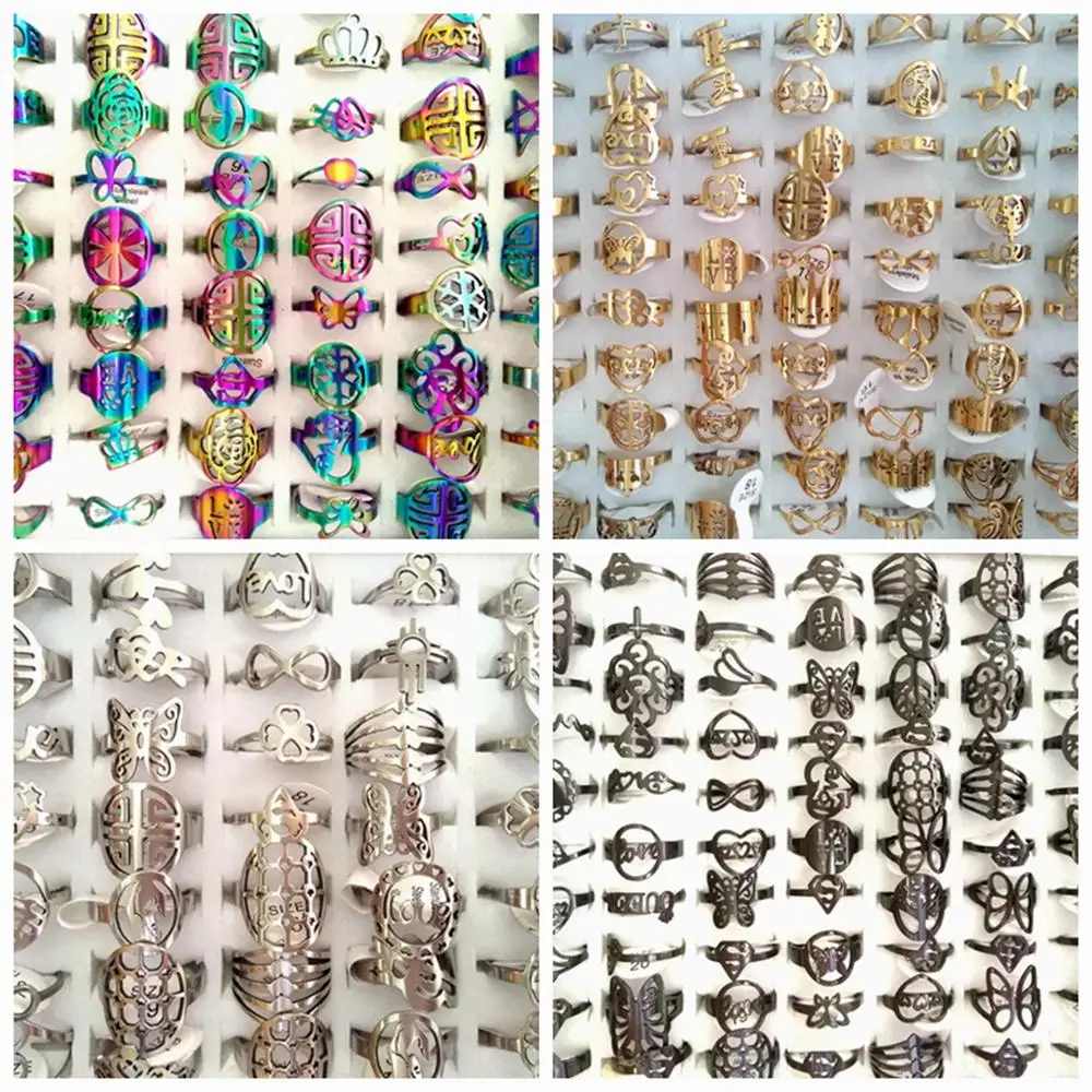 Оптовая партия 100 шт мульти дизайн Смешанные Лазерные Режущие кольца женские