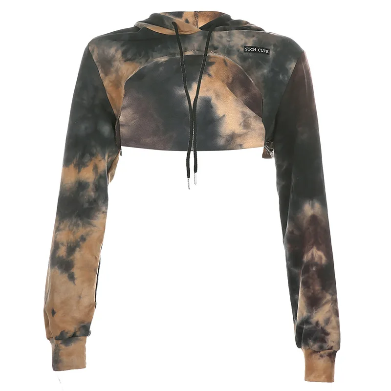 

Women Spring Fall Tie-dye Hooded Loose Sweatshirt Long Sleeve Sexy Shorts Tops Femlae Casual Tide Korean Y2k Hoodies Sudaderas