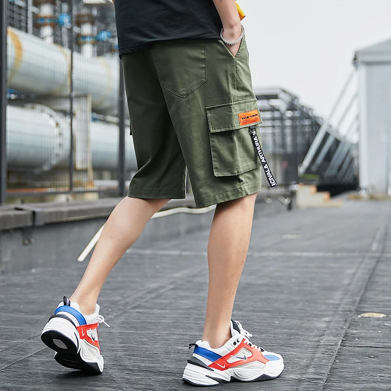 

knee Fashion mens summer length cargo drawstring shorts with pocket Plus size sweatpants for men clothese