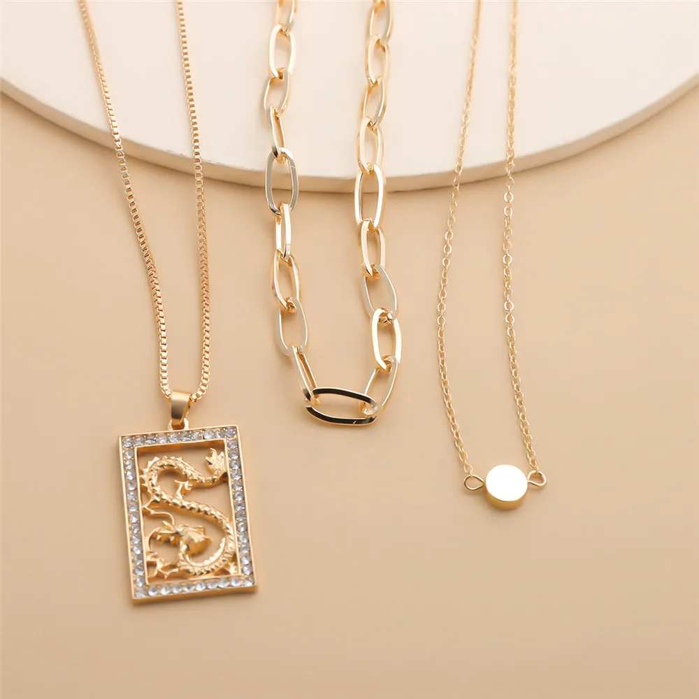 3 шт./компл. многослойные стразы ожерелье с кулоном дракона очаровательное колье