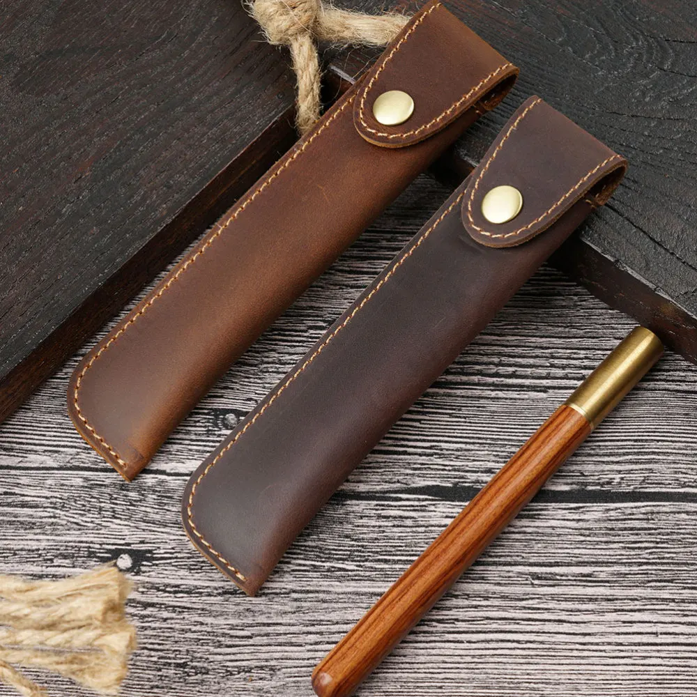 

Retro Leather Pen Pouch Holder Single Pencil Bag Pen Case with Snap Button for Rollerball Fountain Ballpoint Pen (Black