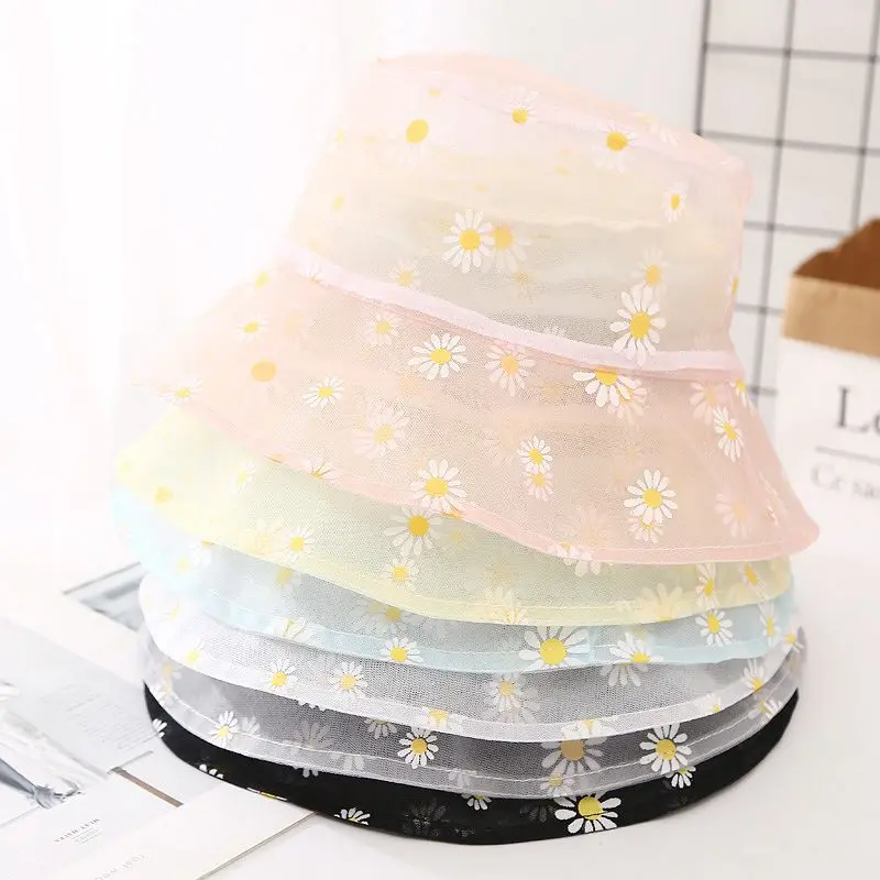 Летняя тонкая сетчатая шляпа в рыбацком стиле с принтом ромашек защита от