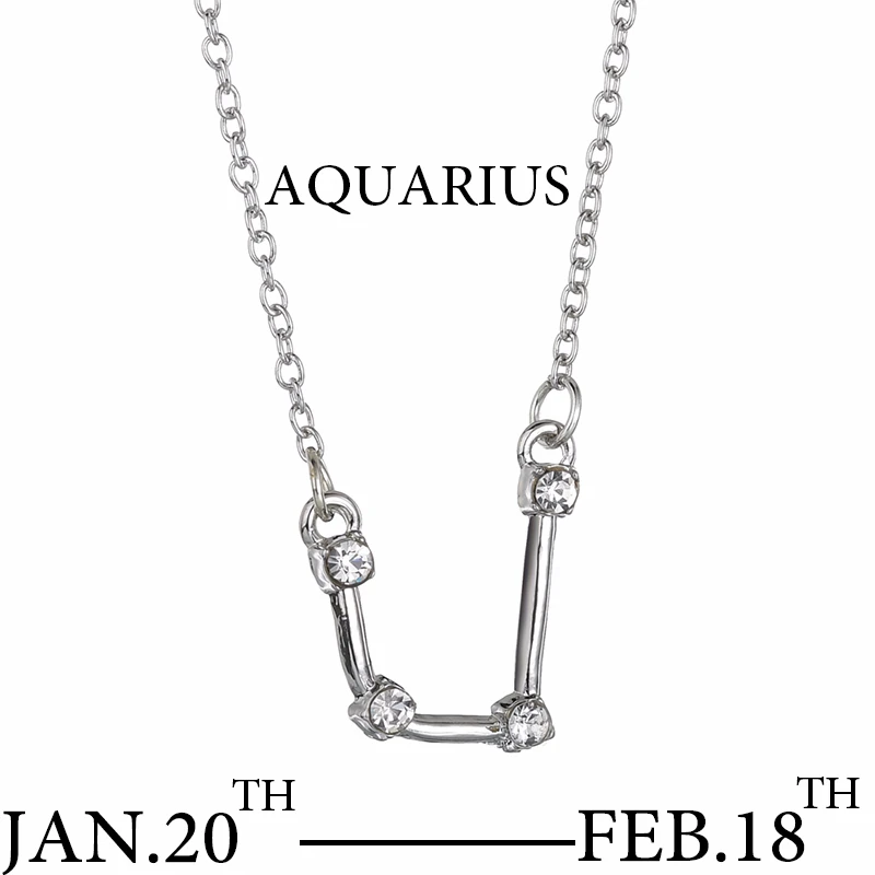 Aquarius Серебряное ожерелье со знаком зодиака и звездой 12 Созвездие с подвеской, стразы, ожерелье-чокер, подарок на Рождество, день рождения - Окраска металла: Aquarius