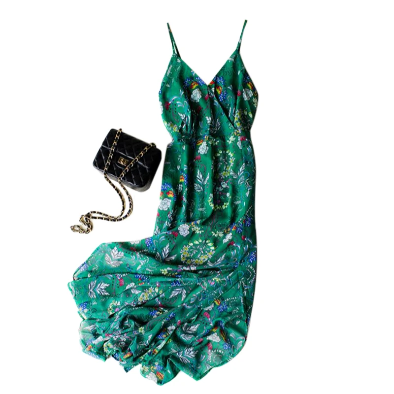 Женское пляжное шифоновое платье Элегантное Длинное Платье на тонких бретельках