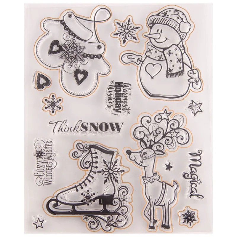 

Snowman Gloves Shoes Transparent Clear Silicone Stamp Seal Cutting DIY Scrapbook Rubber Coloring Embossing Diary Decor Reusable