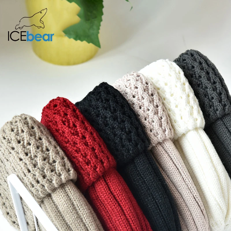 ICEbear женские шапки на осень и зиму с натуральным мехом лисы/енота, модные женские шапки с помпоном, E-MX18102Q