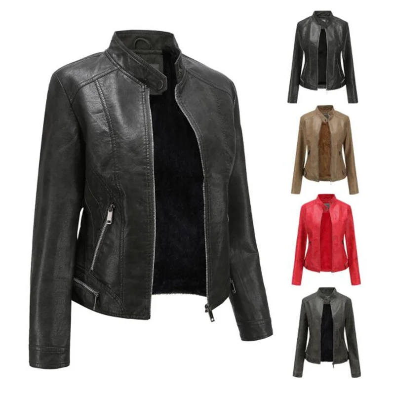 Washed leathers jacket women's velvet clothing sanded and worn new autumn 	 куртка оверсайз женская winter casacas para mujer