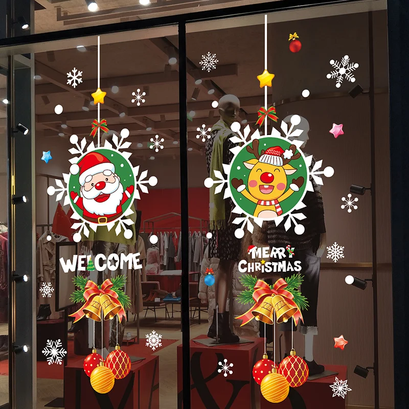 

Father Christmas Window Stickers DIY Santa Claus Deer Bells Wall Decals for Living Room Glass New Year Winter Home Decoration