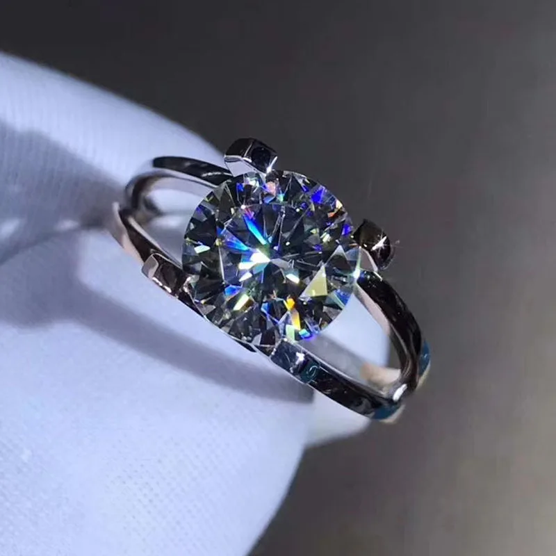 18K Кольцо из Белого Золота Камень Муассанит 1ct 2ct 3ct специальный дизайн круглый