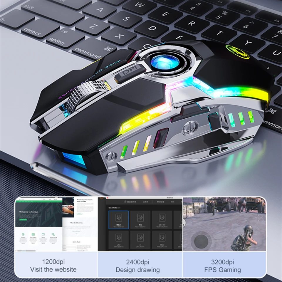 rgb wireless mouse gaming mouse gamer computer mouse silent rechargeable usb mause 7 keys led backlit mice for pc laptop game free global shipping