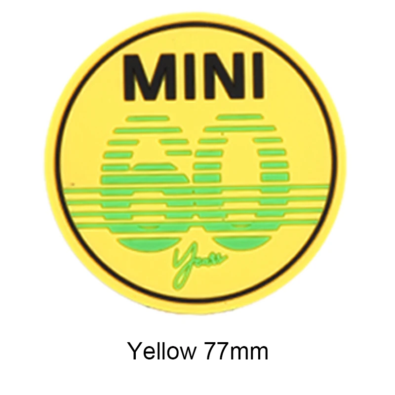 Yellow 77mm Автомобильный Стайлинг чашки кофе коврик подставка 60 лет юбилей коврик для Mini Cooper JCW R55 R56 R60 R61 F54 F55 F56 F60 автомобильные аксессуары - Название цвета: Yellow 77mm