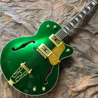 custom double f hollow body jazz electric guitarrosewood fingerboard gold hardware green color jazz gitaarvibrato system
