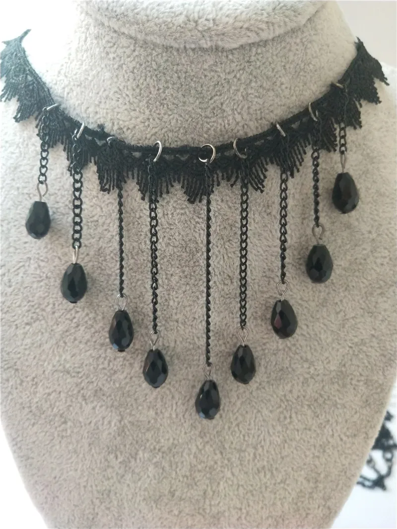 Новое ожерелье, сексуальные Чокеры в готическом стиле, Кристальное черное кружевное ожерелье-чокер на шею, винтажное викторианское женское чокер в стиле стимпанк, ювелирные изделия