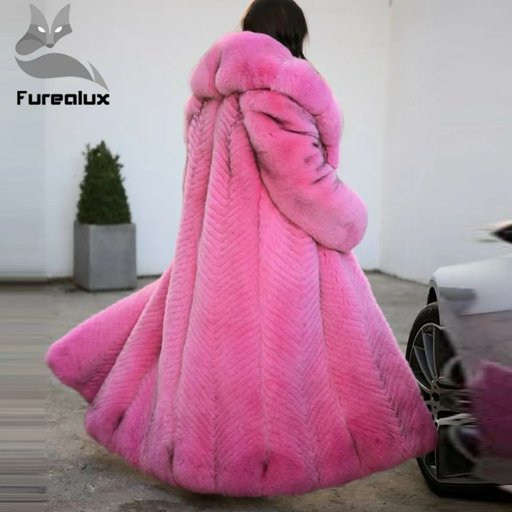 Furealux модная женская шуба из натурального Лисьего меха с большим отложным воротником, Толстая теплая зимняя цельная кожа, натуральная лисица, меховая верхняя одежда