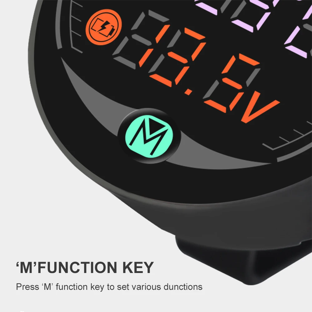 

9-24V Charging Digital Meter LED Night Vision Motorcycle Digital Readout Voltmeter Time Thermometer 3-in-1 Combination Table