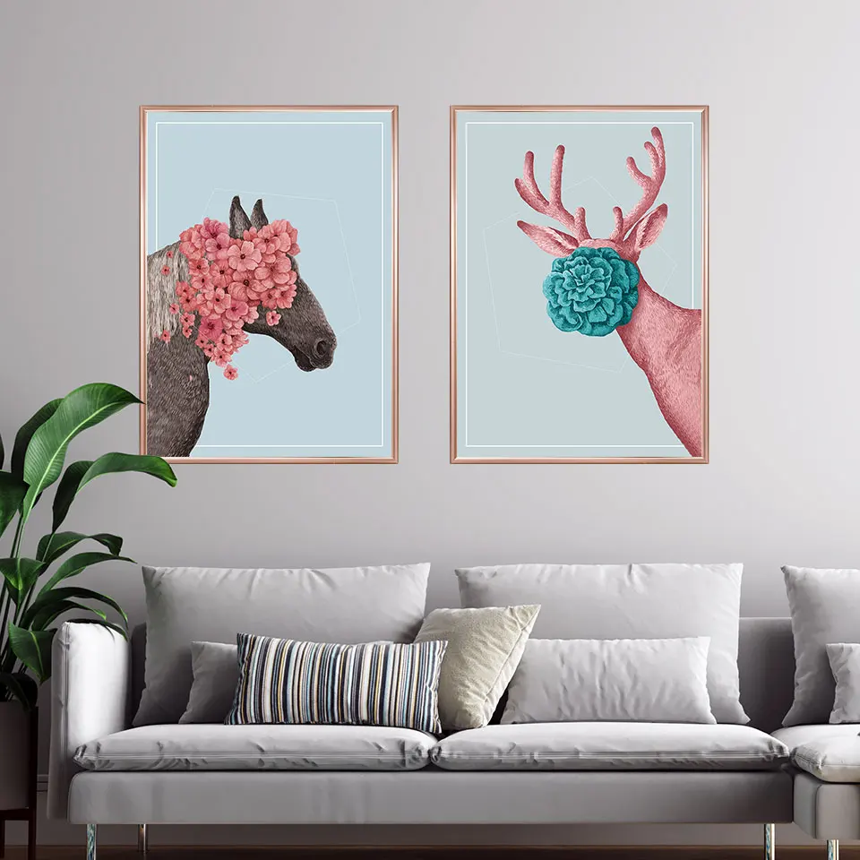 

Animal horse Poster Wall Art Nordic reindeer Canvas Painting Quote Wall Art Pictures For Living Room Modern Decorative Prins