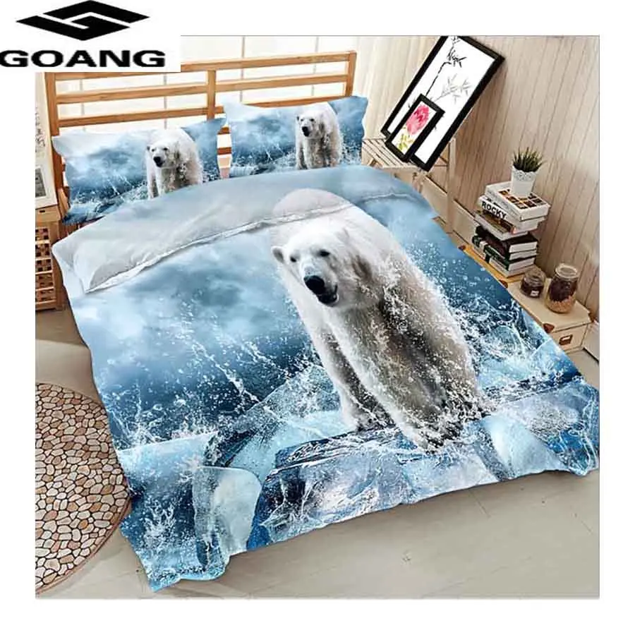 

GOANG two person comforter bedding and bed set animal polar bear printing king queen size duvet cover set 240/220 and pillowcase