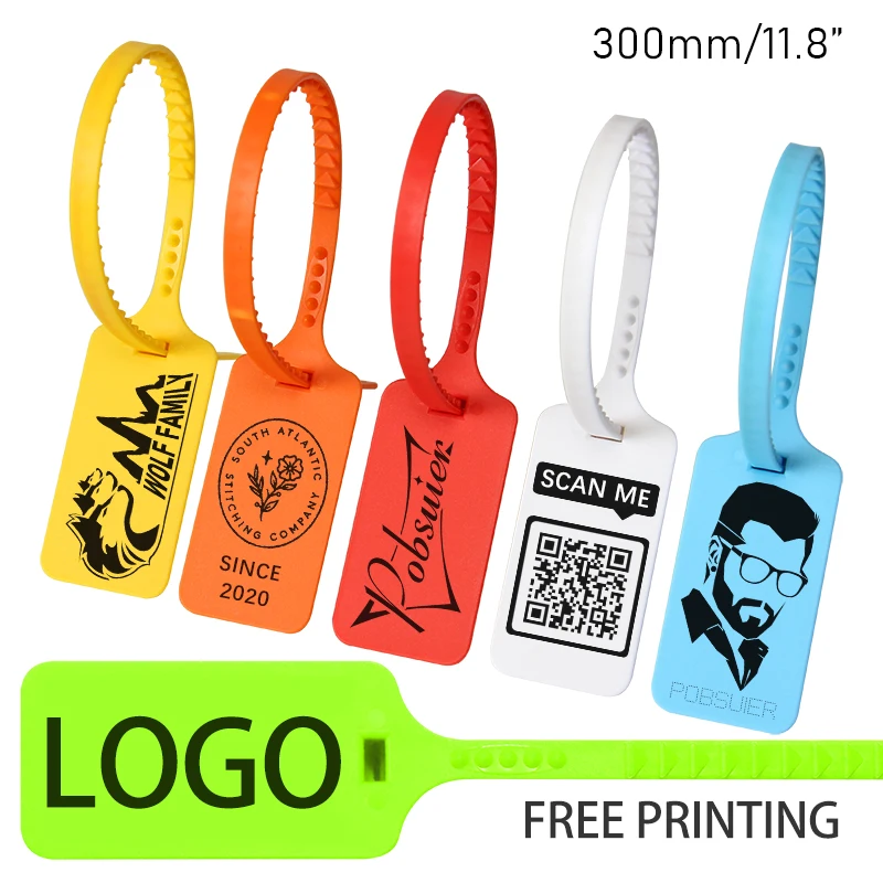 

100Pcs Custom Logo Tag Zip Ties Off Labels White Plastic Security Seals Garment Shoes Bag Brand Logo Hang Label Camp Tags 300mm