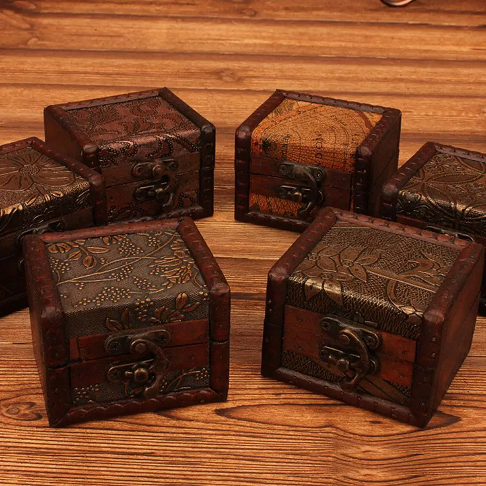 Винтажная Маленькая деревянная коробка с цветочным узором и монетницей