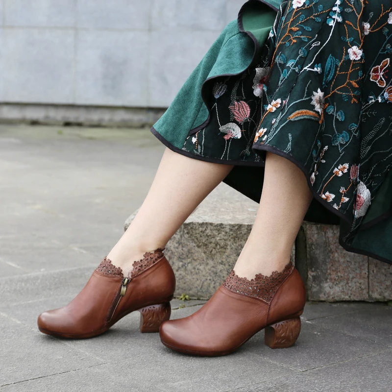 

Artmu Original Retro Women Shoes Hollow Carved Genuine Leather Deep Mouth Four Seasons Shoes 2019 New Shoes 1821-12
