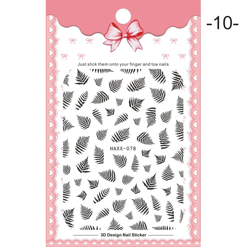 10 1 Pc Colorful Marple Leaf Black 3D Nail Sticker Nail Art Transfer Stickers Paper Nail Decorations DIY Designs Accessories - Color: 10