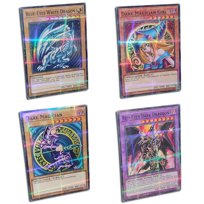 

NEW 4PCS Yu-Gi-Oh! 20th Anniversary Flash Card Egyptian God Blue-Eyes White Dragon Dark Magician Yugioh Game Collection Cards