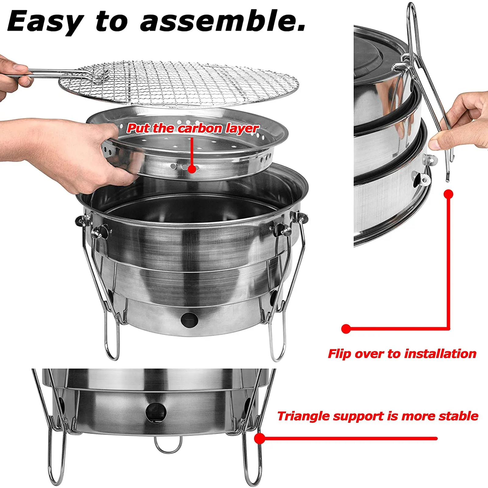 

Folding Grill Mini BBQ Stove Folding Round Charcoal Grill Stainless Steel Folding BBQ Grill Outdoor Camping Picnic Tool Supplies