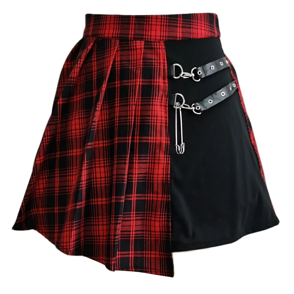 

YBYR Harajuku Pleated Skirt Women's Gothic Irregular A-line High Waist Plaid Skirts Punk Sexy Clubwear Loose Mini Skirt XS-4XL