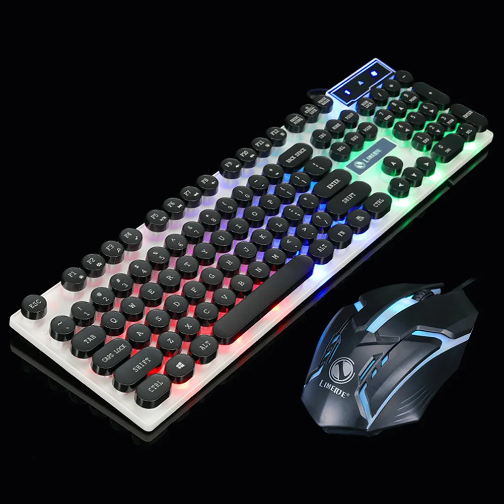 Office Keyboard Mouse Set Mechanical Touch USB Wired Left Right Multimedia Buttons Colorful Backlight Desktop Gaming Sensitive | Компьютеры