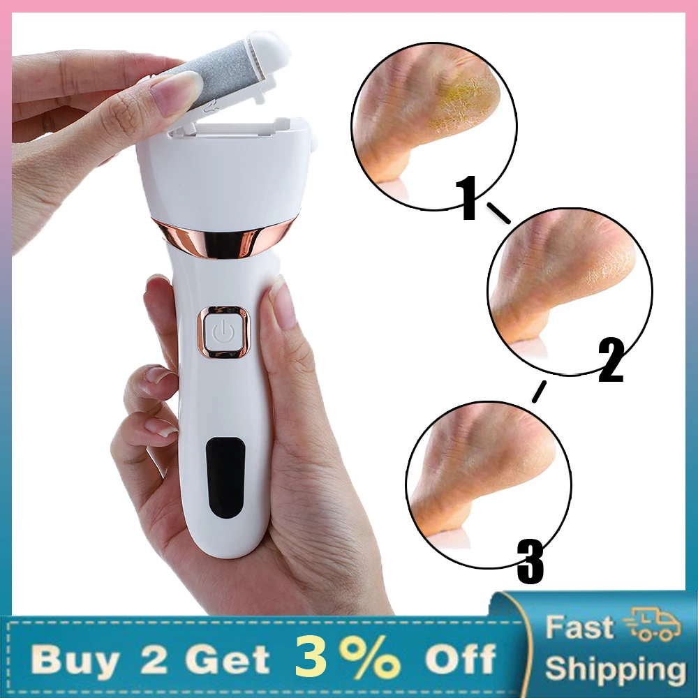 

Electric Callus Remover Rechargeable 3 Grinding Heads Foot File Pedicure Tool Hard Dry Dead Skin Removal Feet Grinder Foot Care