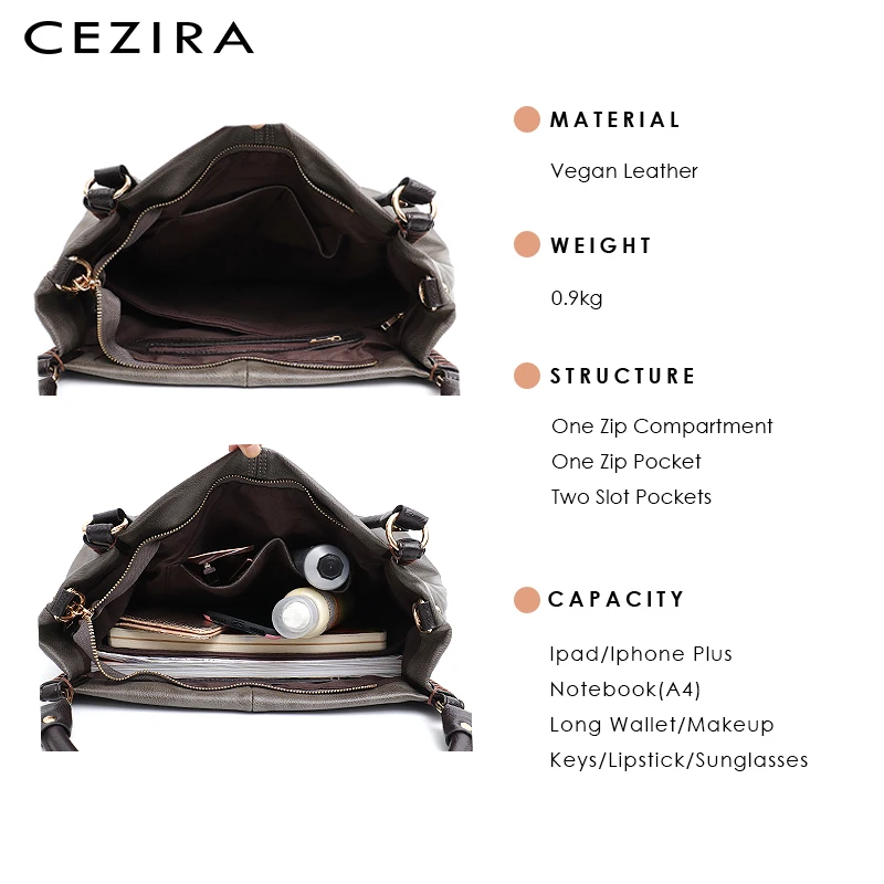 CEZIRA, Повседневная Большая женская сумка на плечо, женские сумки-тоут, рабочие однотонные сумки с нитью, женская сумка-хобо из искусственной кожи, сумки через плечо для девушек