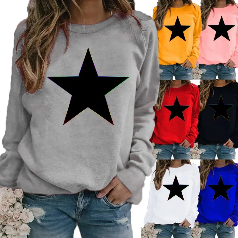 

Women's Autumn and Winter New Style Round Neck Casual Fashion Solid Color Long Sleeve Butterfly Print T-shirt Loose Blouse Tops