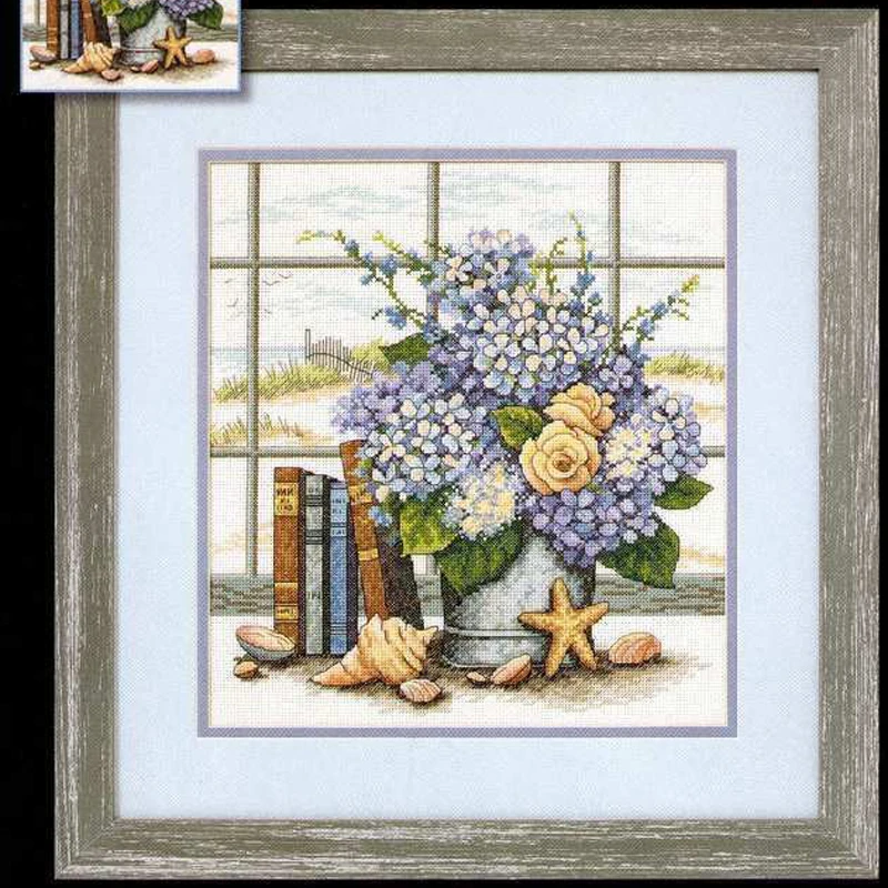 Золотая коллекция Набор для вышивки крестиком гортензии и ракушки книги