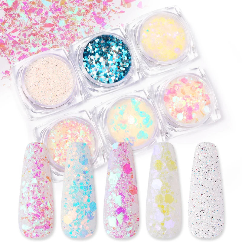 6 шт розовый милый красочный набор блесток для ногтей голографическая пудра