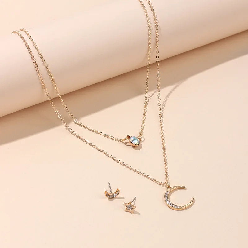 

New Fashion Stainless Steel Star Moon Necklace Set For Women Korean Popular Punk Metal Pendant Girl Gift Jewelry Wholesale
