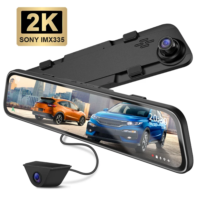 

Jansite 10 inch Car Dvr Mirror UHD 2K Video Recorder Registrar Dual Dash Cam Front and Rear View Camera Security GPS Tracker