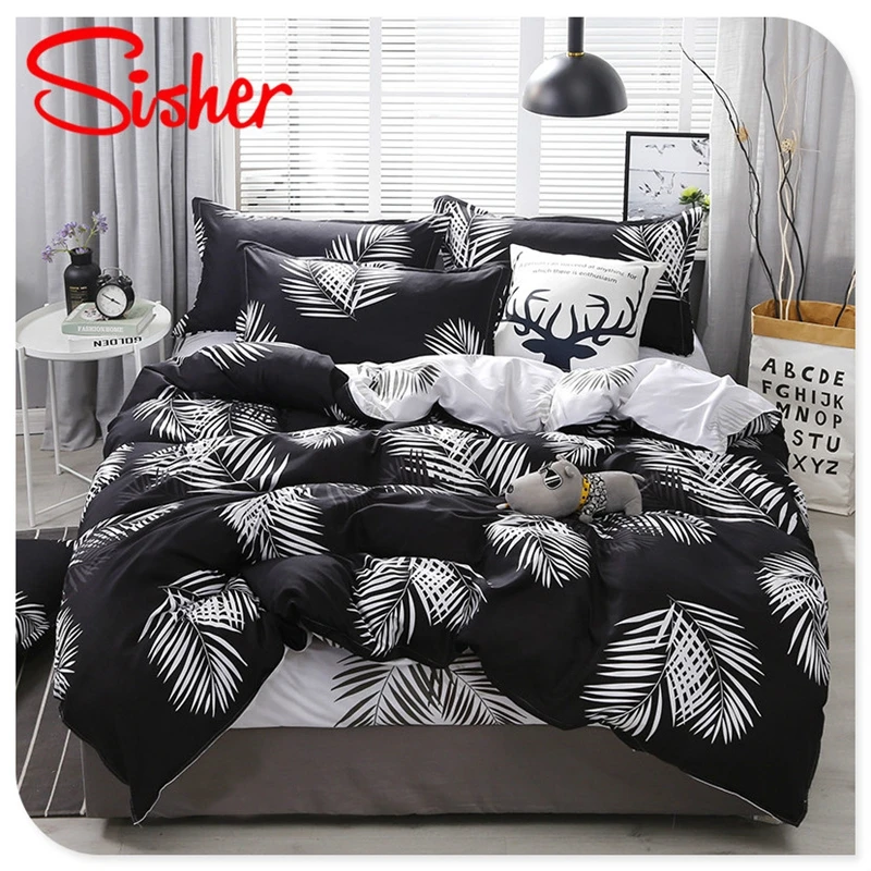 Sisher Simple Bedding Sets floral White Leaf Duvet Cover Set Single Double Queen Size King Bedclothes Quilt Plant No Bed Sheet